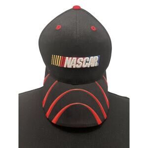 New NASCAR Baseball Hat Cap Black Red Checkered Flag Sports Car Racing Mens Woma
